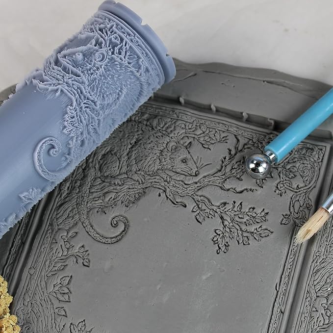 Virginia Opossum Clay Texture Roller (4") - Forest Set #01 - Embossing Pattern Roller for Polymer & Ceramic Clay, Pottery & Crafts
