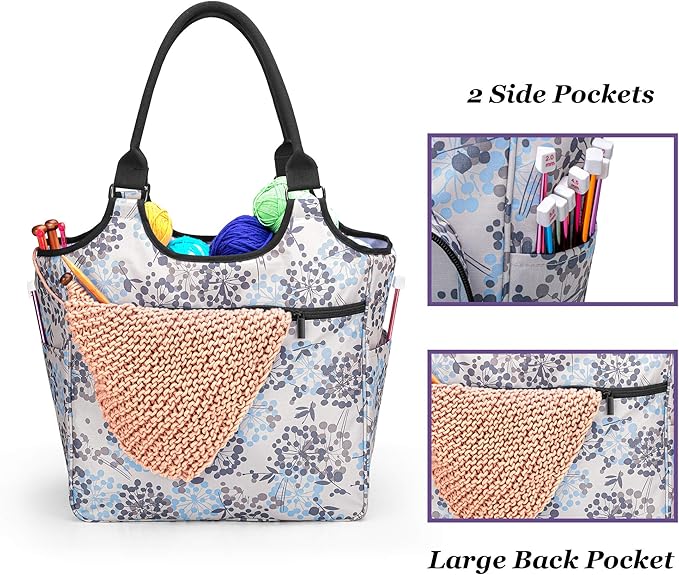 YARWO Knitting Tote Bag, Yarn Storage Organizer for Yarn Skeins, Knitting Needles, Crochet Hooks and Knitting Projects, Christmas & New Beginnings Gifts for Women, Dandelion (Patent Pending)