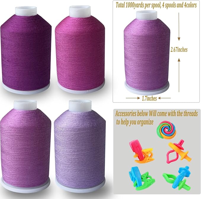 Sewing Thread 4 Colors Set 40s/2 for Sewing Machine，Quilting，Hand Sewing Total 4000yards （rosepurple Series）