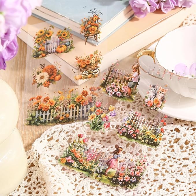 Alideco 20pcs Vintage Scrapbook Stickers Set Flower Butterfly Flower Window Sticker Book for Adults Sticker journaling Stickers for Scrapbooking(qicaisenlin)