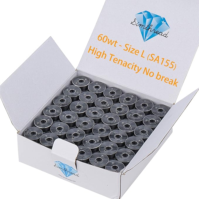 Simthread 144 Prewound Bobbin Thread Size L 60WT (SA155) for Husqvarna Viking pfaff Creative Vision Embroidery Machines Plastic Side - Black