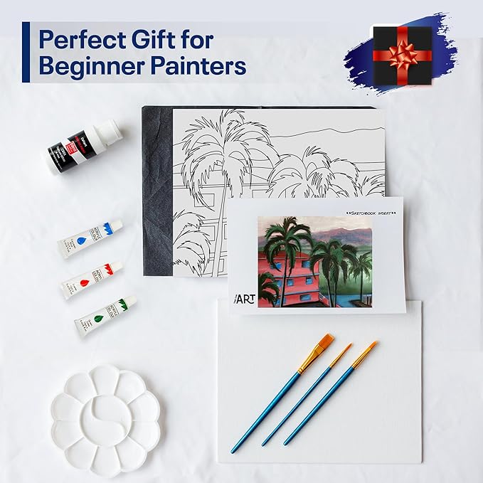 Painting4Real DIY Art Painting Kit for Adults – Learn to Paint Beach Village with Video Tutorials – 9 Pieces Acrylic Paint Set for Adults –Perfect Christmas Crafts & Holiday Gifts for Art Lovers