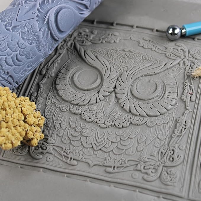Owl Clay Texture Roller (4") - Bird Set #01 - Embossing Pattern Roller for Polymer & Ceramic Clay, Pottery & Crafts