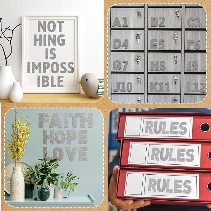 Harloon 232 Pcs 24 Sheets Large Glitter Letter Stickers Big Font Alphabet Letter Self Adhesive Letters Kit Mailbox Stickers for Mailbox Bulletin Boards Classroom Home(Silver,6 Inch)