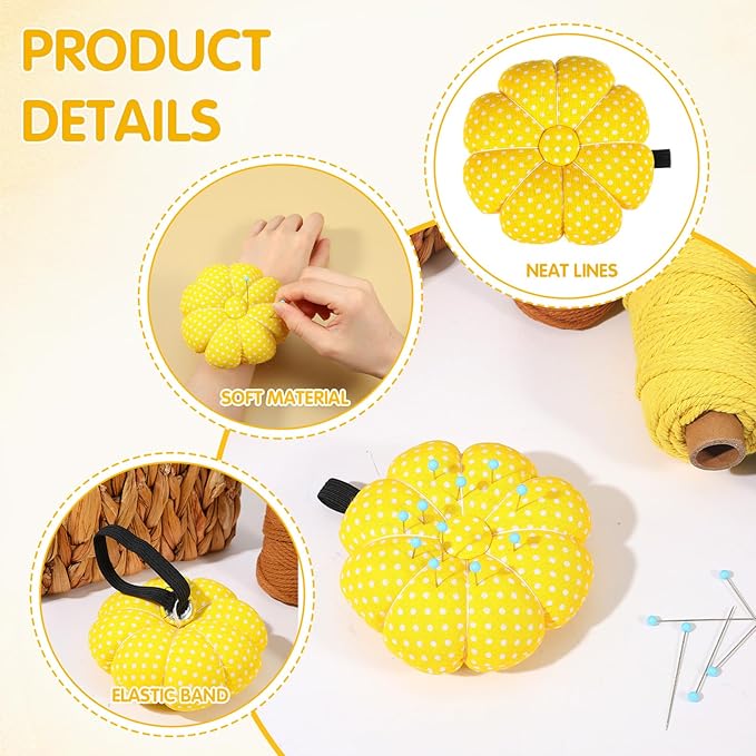 Wrist Pin Cushions for Sewing Cute with Elastic Strap Pumpkin Shaped Needle Cushions for Sewing Needlework Wristband Pincushions Wearable Needle Pincushions for Needlework or DIY Crafts Yellow Gifts