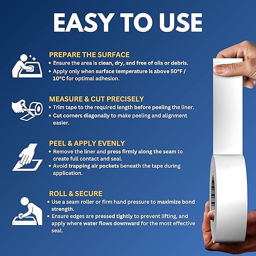 2 Pack Buck RV Roof Sealant Tape – 2 Inch x 55ft, 40 Mil – Waterproof RV Tape for Roof Repair, Seams, Skylights, Vents & Window Leaks on Camper, Trailer & Boat, UV Resistant & Weatherproof, White