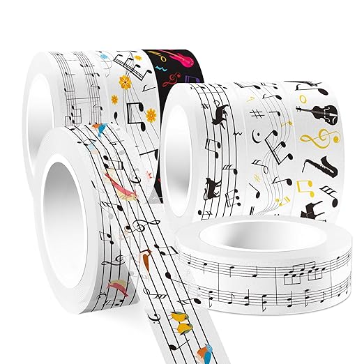 12 Pcs Music Notes Washi Tape Music Notes Print Masking Tape Music Notes Pattern Decorative Paper Sticker for Music Notes Party Holiday Scrapbook DIY Craft Gift Wrapping Handbook Sticker