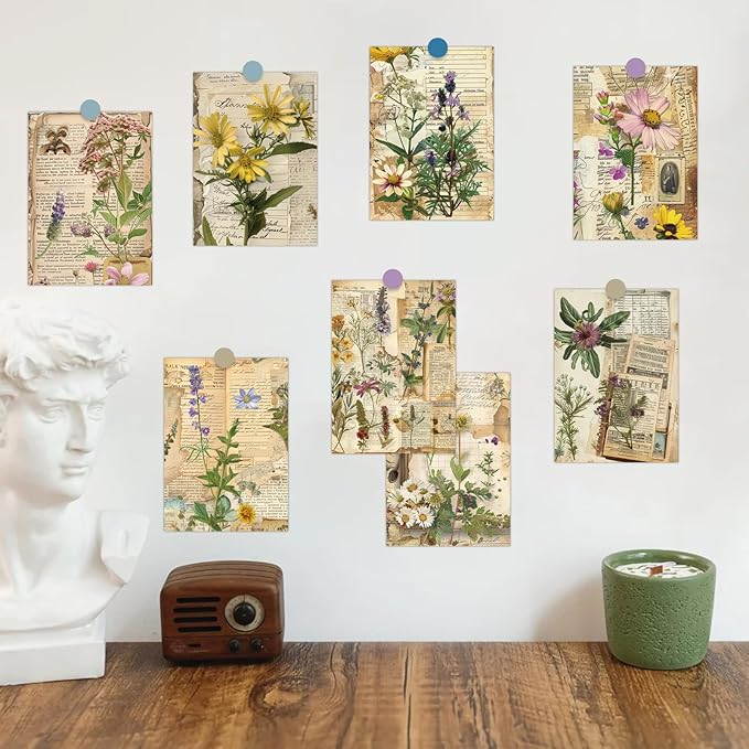 16 Sheets Scrapbook Paper, Vintage Decorative Scrapbook Supplies for Junk Journal Card Making Picture Art Collage DIY 4.1x5.8 inches, Plants theme