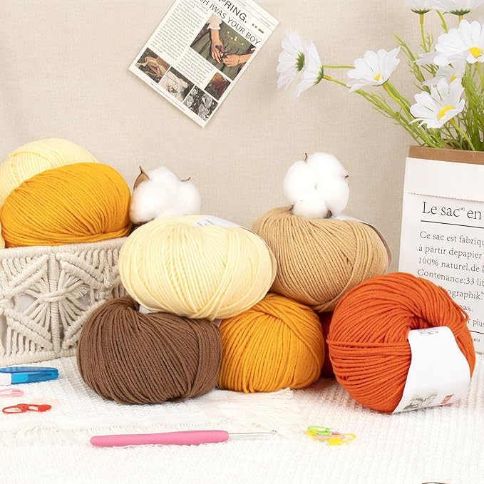 Katech 20 Skeins Cotton Yarn for Crocheting-55% Cotton 45% Acrylic-4 Medium (Worsted)-Super Soft Milk Cotton Yarn-Great Crochet and Knitting Starter Kit for Colorful Craft（Color E）
