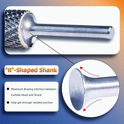Carbide Double Cut Rotary Files Set of 10 PCS 1/4" Cutting Diameter 1/8" Shank Carbide Burrs of Rotary Tools for Metalworking, Wood Carving