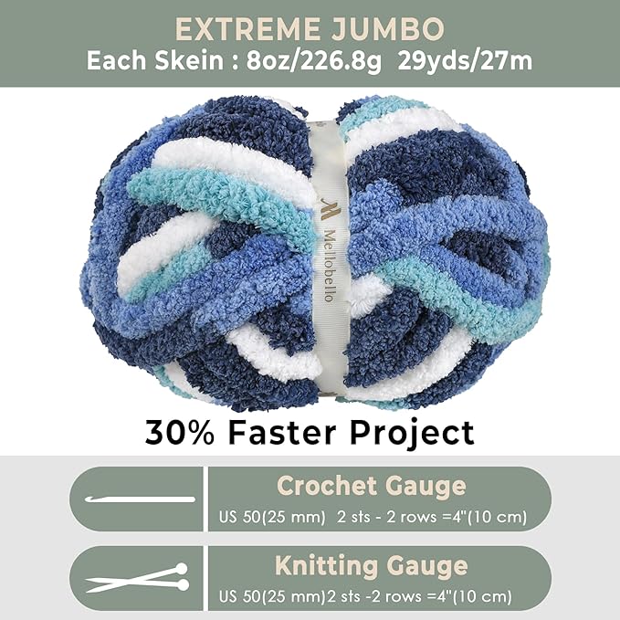 Jumbo Chunky Yarn for Hand Knitting - Super Thick Chenille Chunky Yarn for Crocheting - Extra Soft Bulky Fluffy Blanket Big Yarns 8 Jumbo Pack (27yds,8 oz Each Skein)