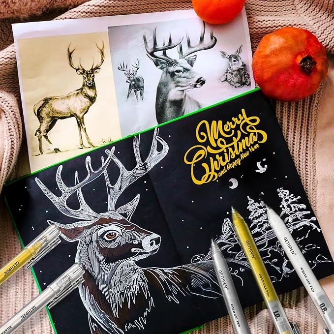 3 Colors Gel Pen Set – White, Gold & Silver 1.0mm Fine Point Gel Ink Pens for Artists, Black Paper Drawing, Bullet Journaling & Holiday Crafts – Opaque Archival Ink, 3-Pack