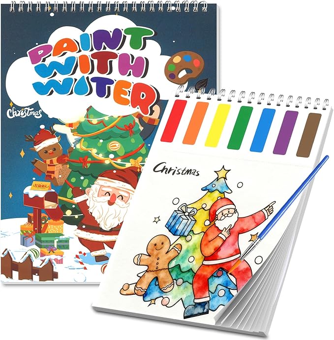 PIRIE Christmas Paint with Water Coloring Books for Toddlers | Travel-Friendly Mess-Free | Christmas Crafts for Kids | Large Size Art Gift for Kids Ages 3+