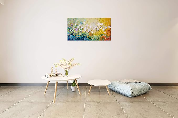 Yihui Arts Hand-Painted Textured Floral Oil Painting on Canvas - Vibrant Abstract White Flowers Wall Art for Living Room, Bedroom, Modern Home Decor