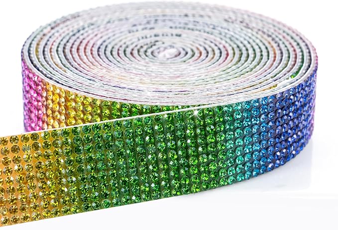 Novani Self Adhesive Rhinestone Ribbon, 0.78 Inch Wide 3 Yards 1 Roll, Rainbow Crystal Diamond Bling Strips for DIY Crafts,Home Decor,Glitter Glass Rhinestones Tape for Crafting,Car Decoration
