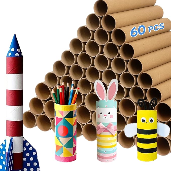 60 Pcs Cardboard Tubes for Crafts 2 Size Empty Toilet Paper Rolls, Premium Kraft Paper Strong And Pressure-Resistant, Craft Tubes for Classroom DIY Projects(1.4 x 10 Inch, 1.6 x 10 Inch)