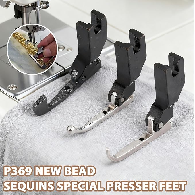 3 Pack P369 New Bead Sequin Special Presser Foot, Bead Crusher Presser Foot for Sewing Machine, Wedding Dress Bead Fabric Sewing Machine Accessories for Wedding Dress Fabric
