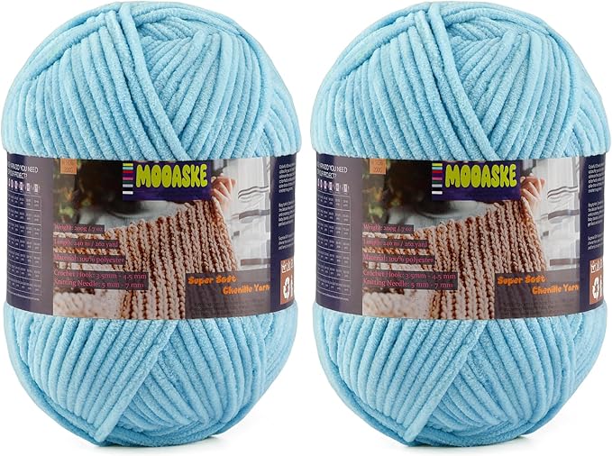 2 Skeins Fluffy Chenille Yarn for Crocheting - Baby Blanket Yarn for Knitting - Velvet Yarn for Amigurumi Crochet, Ultra Soft Yarns Total Weight 400g/14oz, Total Length 480m/524yard