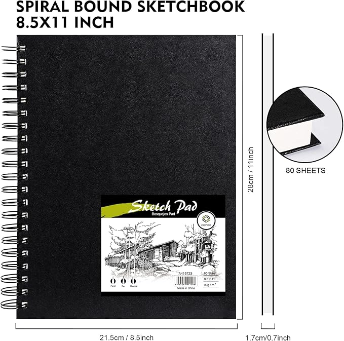 Conda 8.5"x11" Hardbound Sketch Book, Double-Sided Hardcover Sketchbook, Spiral Sketch Pad, Durable Acid Free Drawing Art Paper for Adults