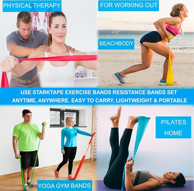 Resistance Bands Set. 3 or 5 Pack Non-Latex Physical Therapy, Professional Elastic Band. Perfect for Home Exercise, Workout, Strength Training, Yoga, Pilates, Rehab, Gym