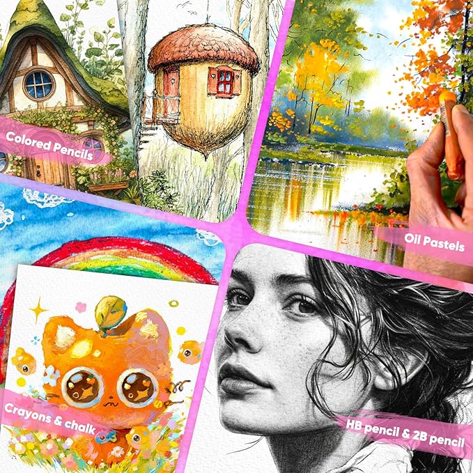 Watercolor Paper 9"x12", Cold Press Water Color Paper, 140lb/300gsm Loose Art Drawing Paper for Acrylic Paints Markers Pencils Pens Oil Pastels Canvas Painting, Christmas Gifts for Adults Teens Kids