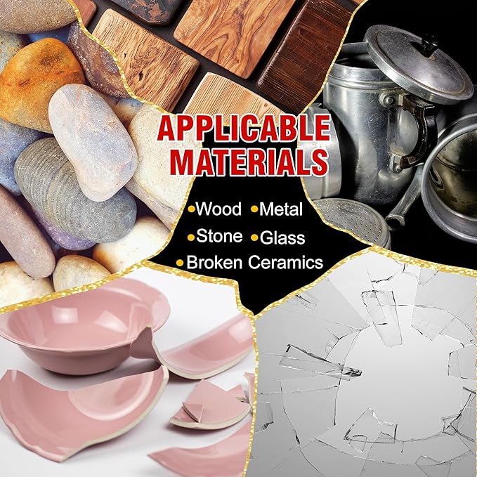 Kintsugi Repair Kit, Food Safe Ceramic Glue Repair Cups, Bowls, Saucers, Vase, Upgraded Kintsugi Pottery Kit Perfect for Beginners Restoring Meaningful Gifts and Art Craft, Kintsugi Glue Gold & Silver