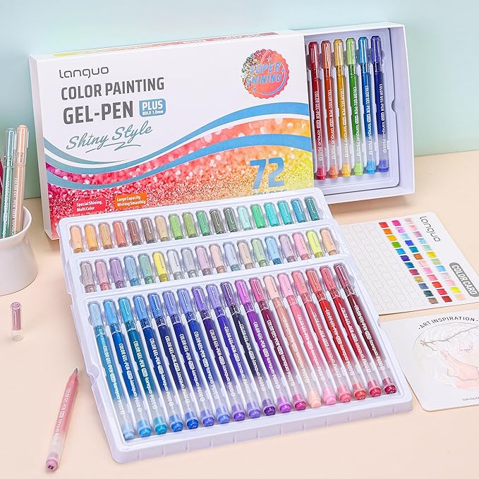 Glitter Gel Pens for Adult Coloring, 72 Colors Special Shining Multi Glitter Gel Pens Colored Set for Drawing, Doodling, Journaling & Creative Art Supplies