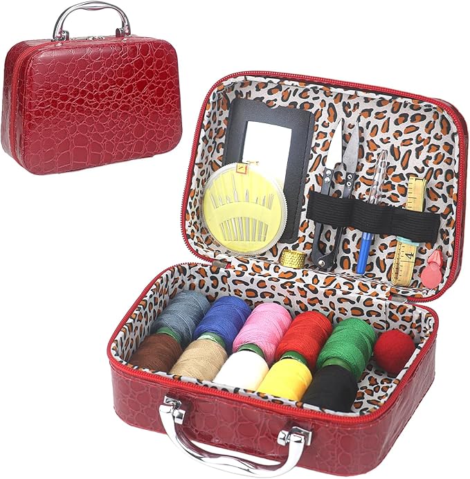 40Pcs Steel Needles for Hand Sewing, Big Eye Steel Sewing Needles Kit with Case, Portable DIY Craft Kits for Adults, Beginner, Emergency,Home,Travel (Red)