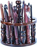 DnU Avenue Rosewood Set of 15 Ergonomic Crochet Hooks 3.5 MM to 25 MM, Wooden Yarn Crochet Hooks for Arthritic Hands, Knitting & Crochet Hook, Soft Grip, Wood Finish, Brown (Hooks with Stand)