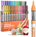 JusArt Acrylic Paint Markers Brush Tip 30 Colors, Water-Based No-Bleed Markers with Automatic Ink Control, Waterproof Acrylic Paint Pens for DIY Art & Crafts -Fabric, Rock, Wood, Glass, Ceramic, Metal