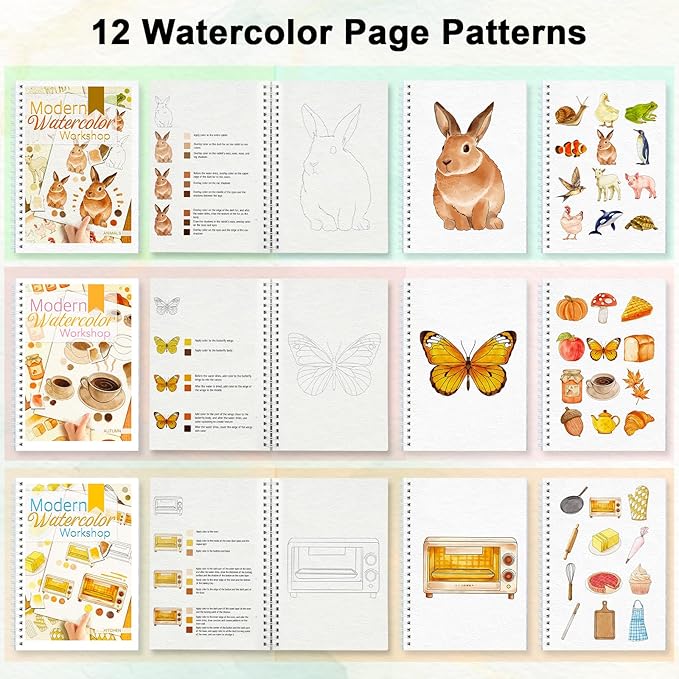 Watercolor Workbook for Beginners with Step-by-Step - 12 Watercolor Coloring Pages - 100% Cotton 300gsm/140lb Watercolor Paper - Gift for Women,Adults, Teens (Seaside)