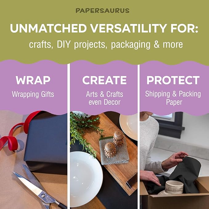 Papersaurus Black Kraft Paper Roll - 100% Recyclable Black Construction and Craft Paper Roll - 24 Inch x 200 Feet