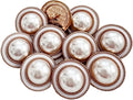 PEPPERLONELY 10PC Faux Pearl Metal Buttons for Clothing, Jeans, Crafts, Pants, Blazer, Sewing, Jacket, Jewlery Making (Gold/White, 25mm)