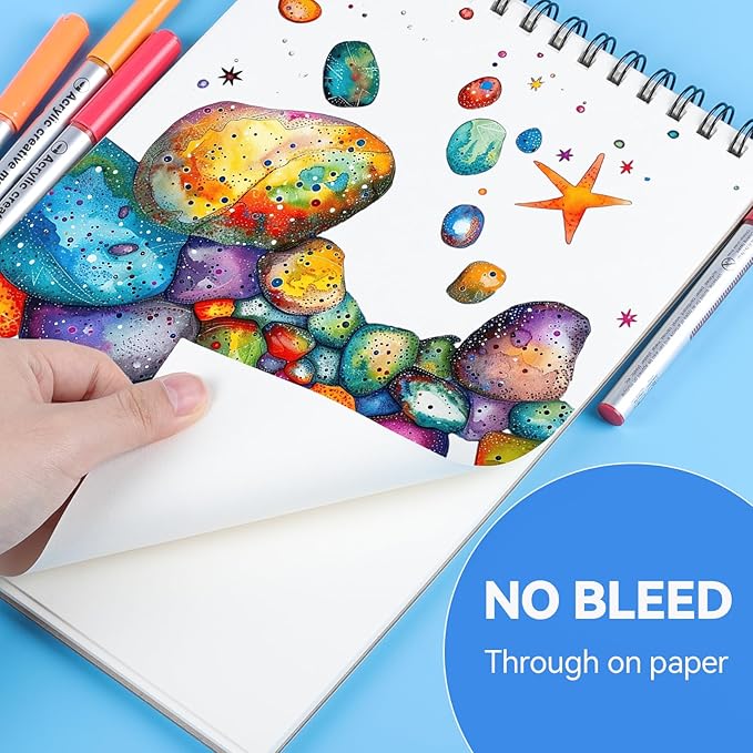 120 Color Acrylic Paint Markers Brush Tip, Waterproof, No-Bleed Ink with Automatic Ink Control, Premium Paint Pens for Rock, Wood, Canvas, Glass, Fabric for Professional and Adult Artists