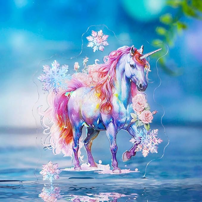 Yoksas 60Pcs Fantasy Holographic Unicorn Stickers - Waterproof Aesthetic Floral Scrapbooking Craft Decorative Stickers for Journaling, Planners, Collage Album