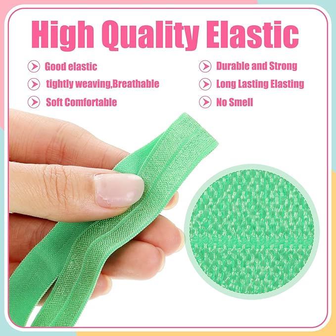 WILLBOND 40 Yards Fold over Elastic Solid Color Trim Elastic 40 Colors Ribbon Sewing Stretch Ribbon Band for Hair Bow DIY Craft Hair Ties Headbands (Pastel Color)