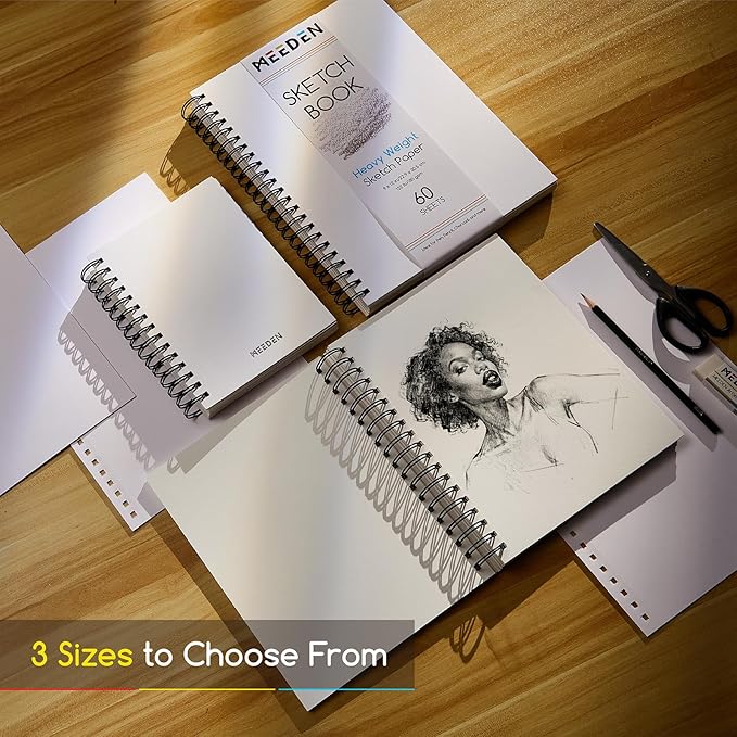 MEEDEN 9"x12" Sketchbook Paper Pad: 122lb/180gsm Spiral Bound Art Sketch Book with DIY Cover for Artists Adults - 60 Sheets Heavy Weight Hardcover Sketch Drawing Paper for Painting Sketching Writing