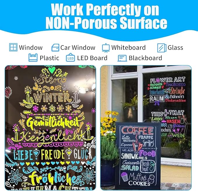 Window Chalk Markers for Cars Glass Washable, 10 Colors Jumbo Liquid Chalk Marker Pens with 10mm 3 in 1 Nib Wide Tips, Big Chalkboard Markers Car Window Paint Pens for Auto, Bistro, Mirror, Poster