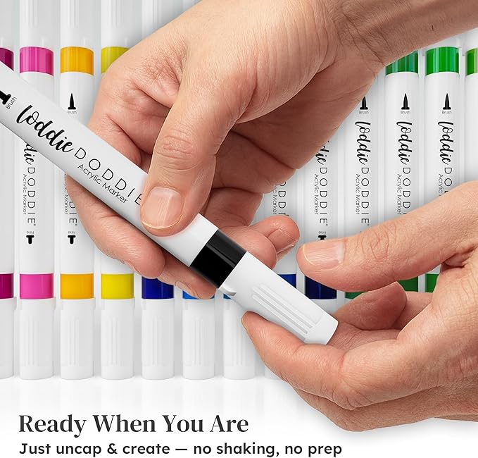 Loddie Doddie Acrylic Markers, 24 Unique Colors, Double-Ended Multi Surface Art Markers Set with Fine and Brush Tips, Portable Storage Case for DIY Projects, Crafts, and Decor (24)