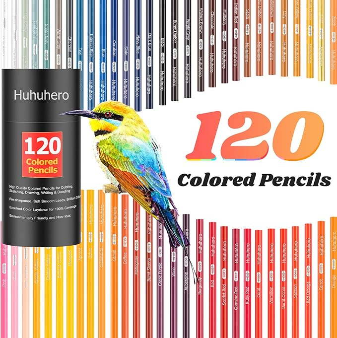 Huhuhero 120 Count Colored Pencils Set for Adult Coloring Books, Soft Core Vibrant Blendable Art Drawing Pencils, Premium Art Supplies for Adults Beginners, Back to School Supplies Teacher Gifts