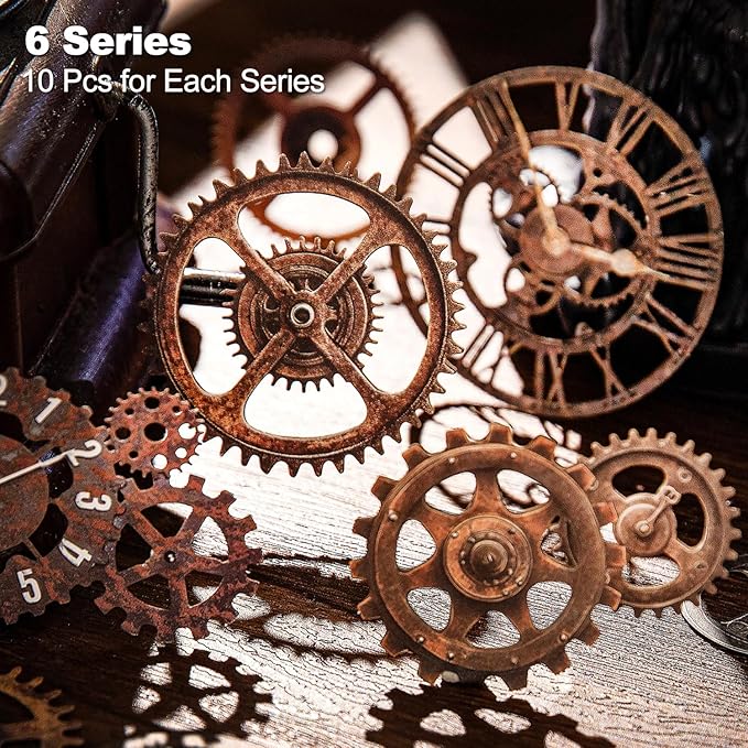 60PCS Industrial Vintage Sticker Set, Coated Paper Stickers with Rusty Gears, Keys, Frames, and Butterflies for Scrapbooking, Journaling, and DIY Crafts