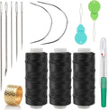 Ryalan Waxed Thread 96 Yards Hand Sewing Kit Set 210D Flat Sewing Waxed Thread with 7 Pcs Leather Repair Needles for Home Upholstery Carpet Leather Canvas Repair and Sewing
