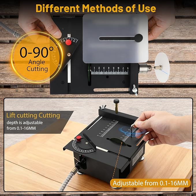 Mini Table Saw, Mini Multi Functional Table Saw for Crafts, 7-Speed Adjustable Portable Desktop Saw with Height & Angle Control, Cutting/Polishing/Engraving/Drilling for Woodworking, Plastic & Acrylic