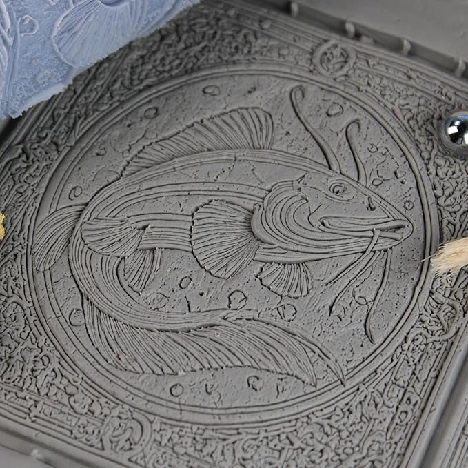 Catfish Clay Texture Roller (4") - Freshwater Set #01 - Embossing Pattern Roller for Polymer & Ceramic Clay, Pottery & Crafts