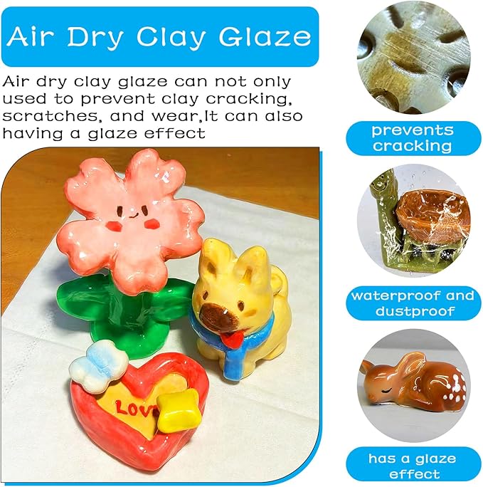 EIGTWEN 2 x 100ml Air Dry Clay Glaze, Gloss & Matte Finish, Prevents Cracking, Scratches, Watertight & Fireproof, Compatible with Clay, Plaster, Metal, Wood, Jewelry & More