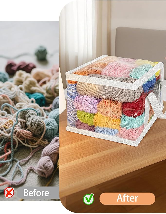 Yarn Storage Bags - Clear Yarn Storage Organizer, Metal Zipper Closure, PVC & Nylon Storage Bag for Knitting, Crochet, Toys, 4 Packs
