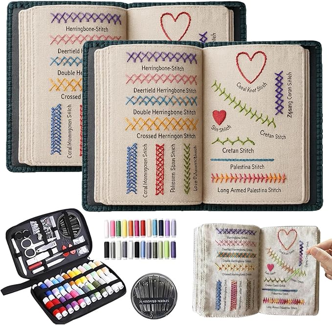 AEEHFENG 2026 Upgraded Embroidery Stitch Book Kit, Advanced Embroidery Book Kit, DIY Embroidery Stitch Bo-ok kit with Multiple Sewing Kit, 108 Pattern for DIY and Sew Enthusiast (2 Pack)