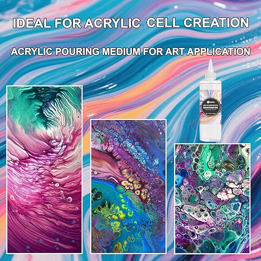 Art Silicone Pouring Oil for Acrylic Paint – 100% Pure High-Grade Silicone Oil for Dramatic Cell Creation, Precision Tip for Easy Control