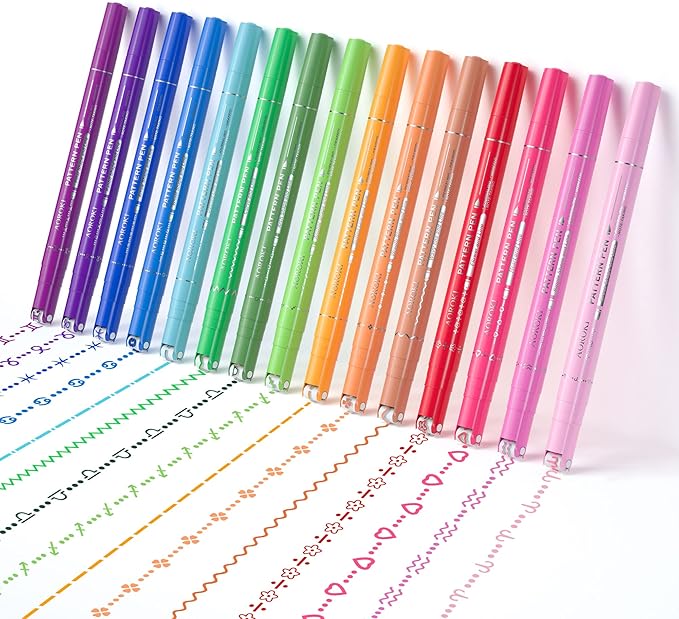 15 Colors Curve Highlighter Pens Set，15 Different Shapes Dual Tip Markers Cool Pens for Journal Planner Scrapbook Art Office School Supplies