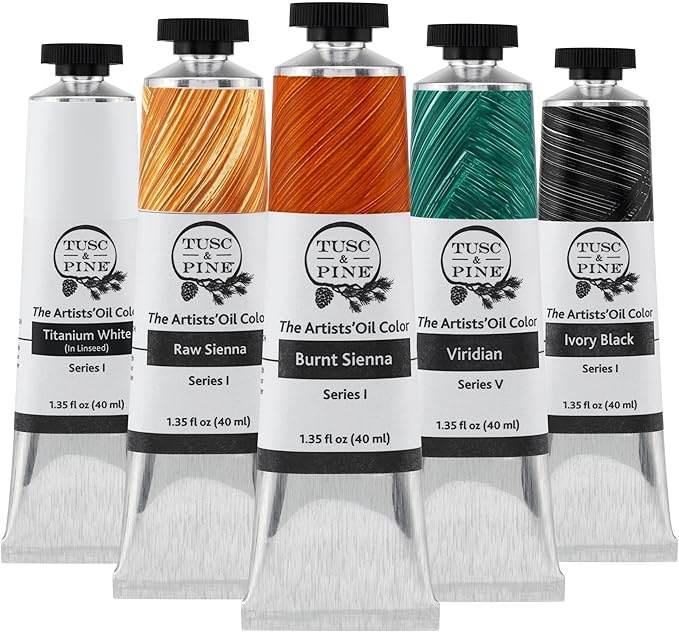 Tusc & Pine Artist Oil Paint - 40 ml Set of 5 - Limited Edition John Wellington Portrait Colors - Non-Yellowing, Maximum Pigment Load, Small Batch Milled Oil Paints Developed for Professional Artists